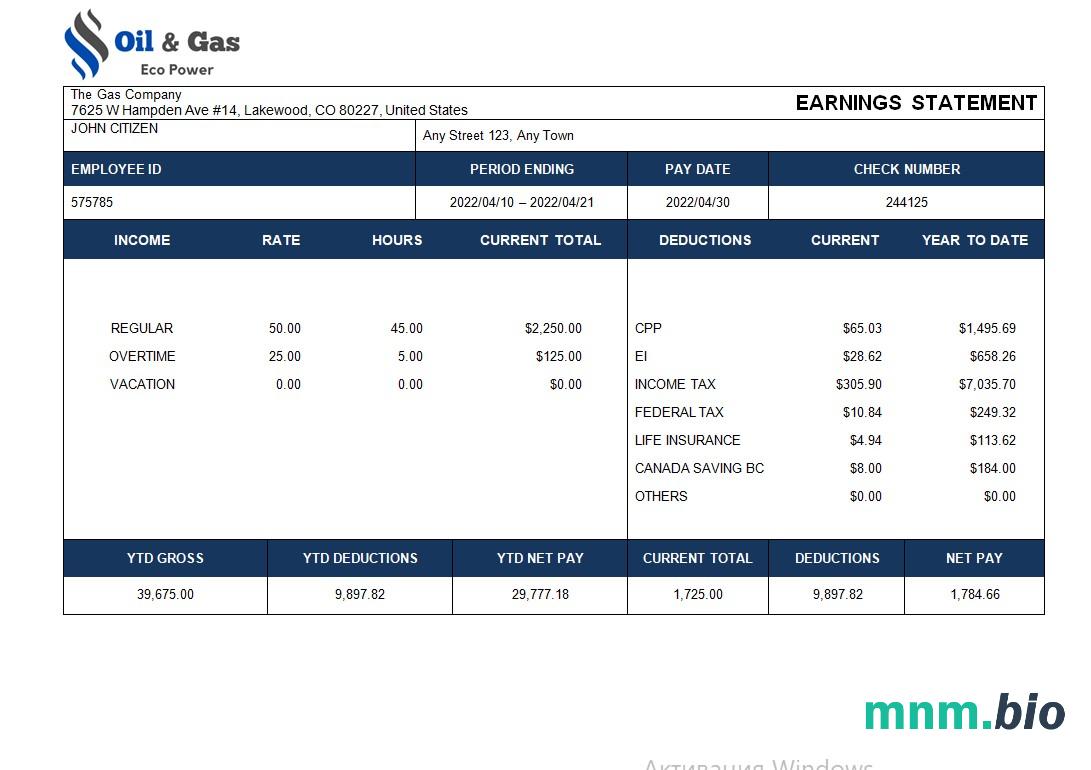 szablon paroll Gas corporation w formatach Word i PDF